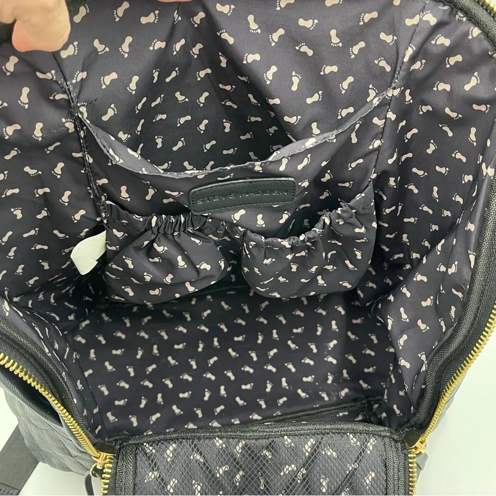 Steve Madden Black Quilted Leather Backpack Baby Bag (BLACK BAG)